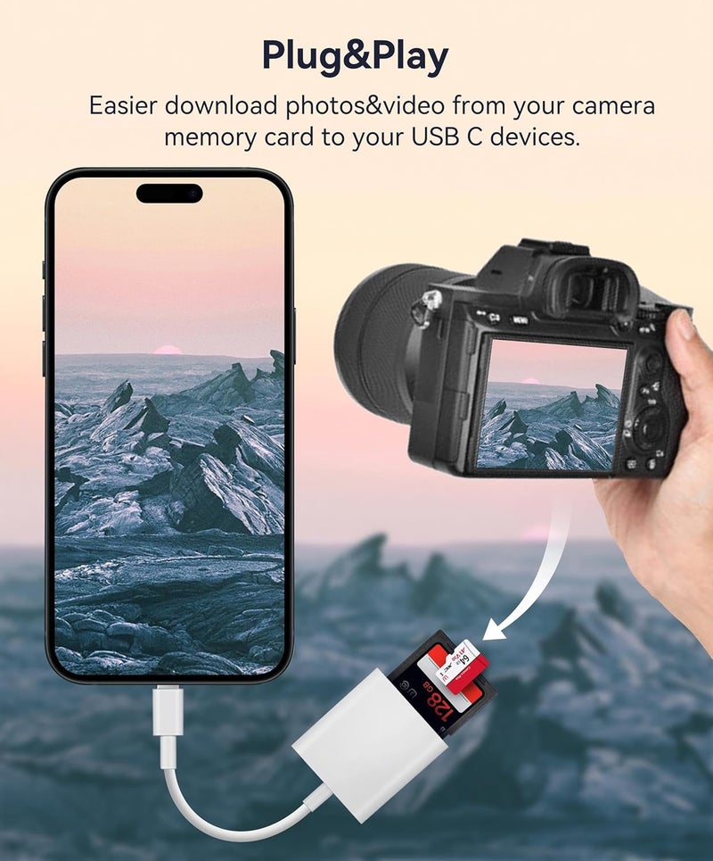 WNXSLOAD USB C SD Card Reader, SD Card Adapter with SD MicroSD Dual Slots for iPhone 15 16 iPad Mac MacBook Laptop, USB-C/TypeC High-Speed Trail Camera Memory Card Reader, Plug & Play - 2 Slots - Image 3